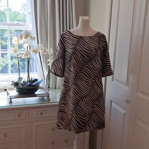 Elizabeth McKay Womens Satin Brown/Cream Zebra Print Tunic Mini Dress S-8